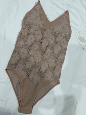 Lace Mesh Bodysuit in Dusty Rose